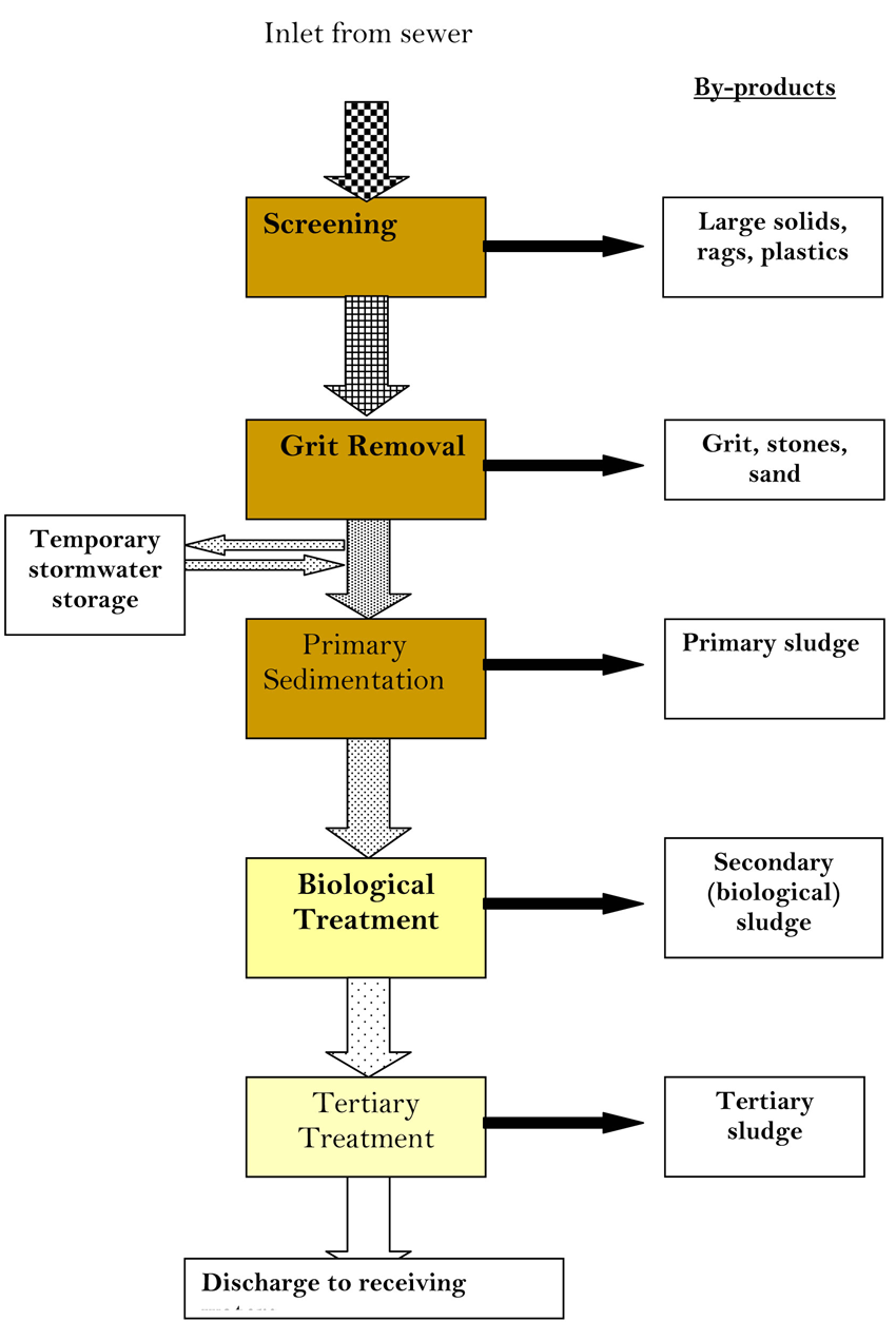 This diagram shows a typical sewage treatment process.